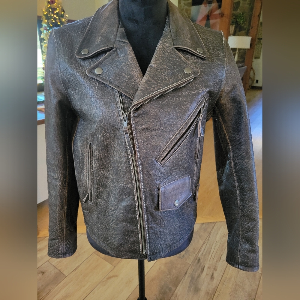 Sundance Women's Disstressed  Leather  Moto Biker Jacket Small